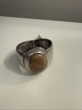 Chico's Silver-Tone Cuff Bracelet with Brown Stone